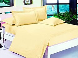 umeema Soft Cotton Striped Duvet Cover Set, Fitted Bedsheet with Pillowcases, 6 Pieces, King Size ( Yellow 220x240cm)